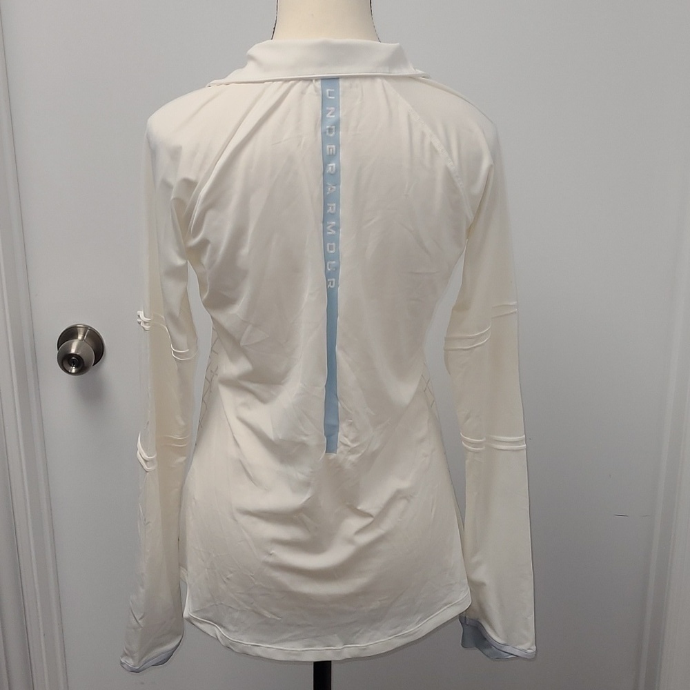 UnderArmour Size S White/Baby Blue 1/2 Zip Fitted Heatgear Top - Picture 2 of 8